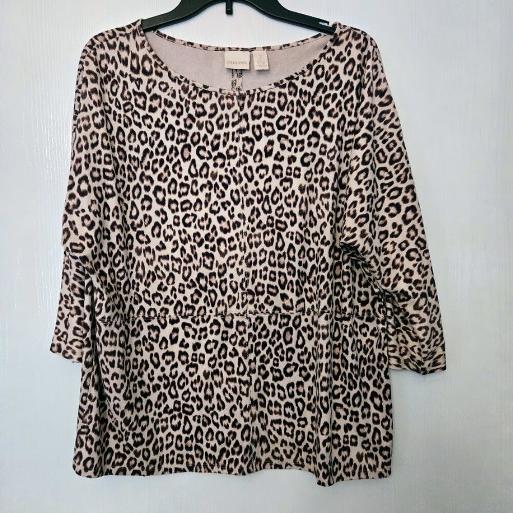 Chico's animal print‎ 3/4 tunic top NWOT Size 2/L